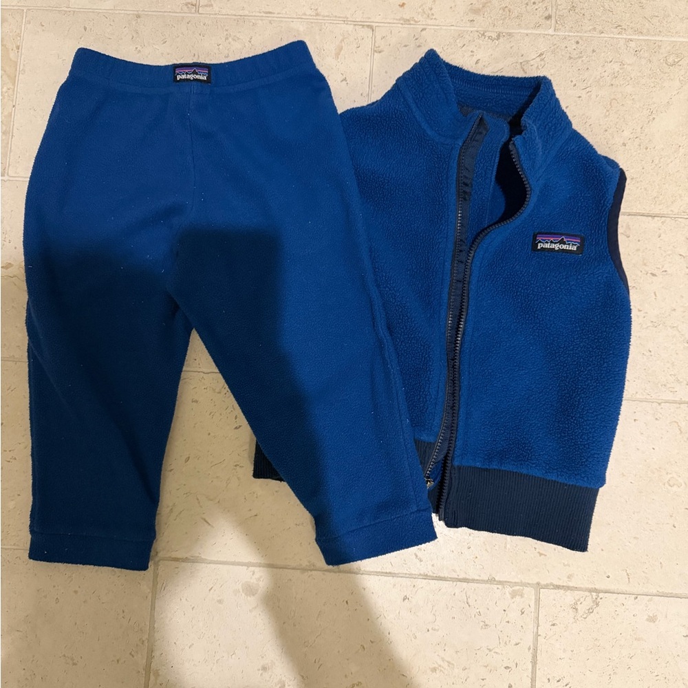 Patagonia Kids Blue Joggers and Fleece Vest